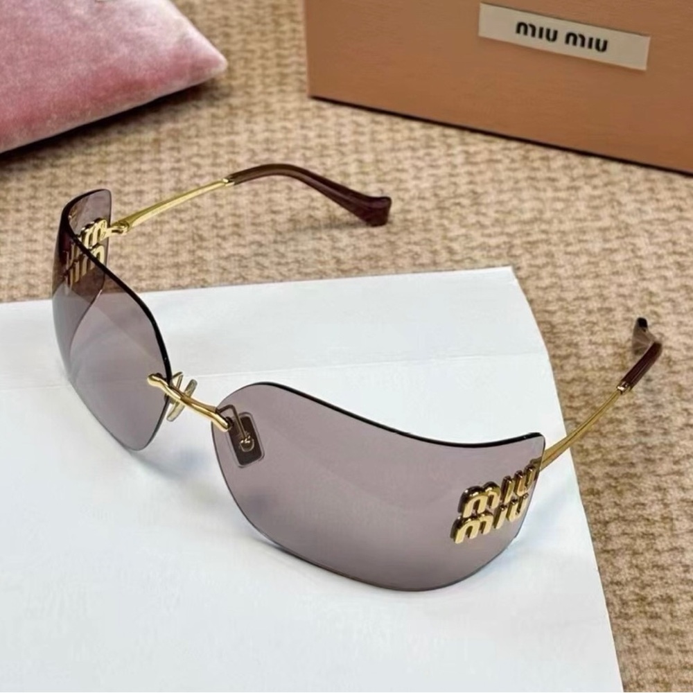Miu Miu Rimless Sunglasses in Brown and Gold